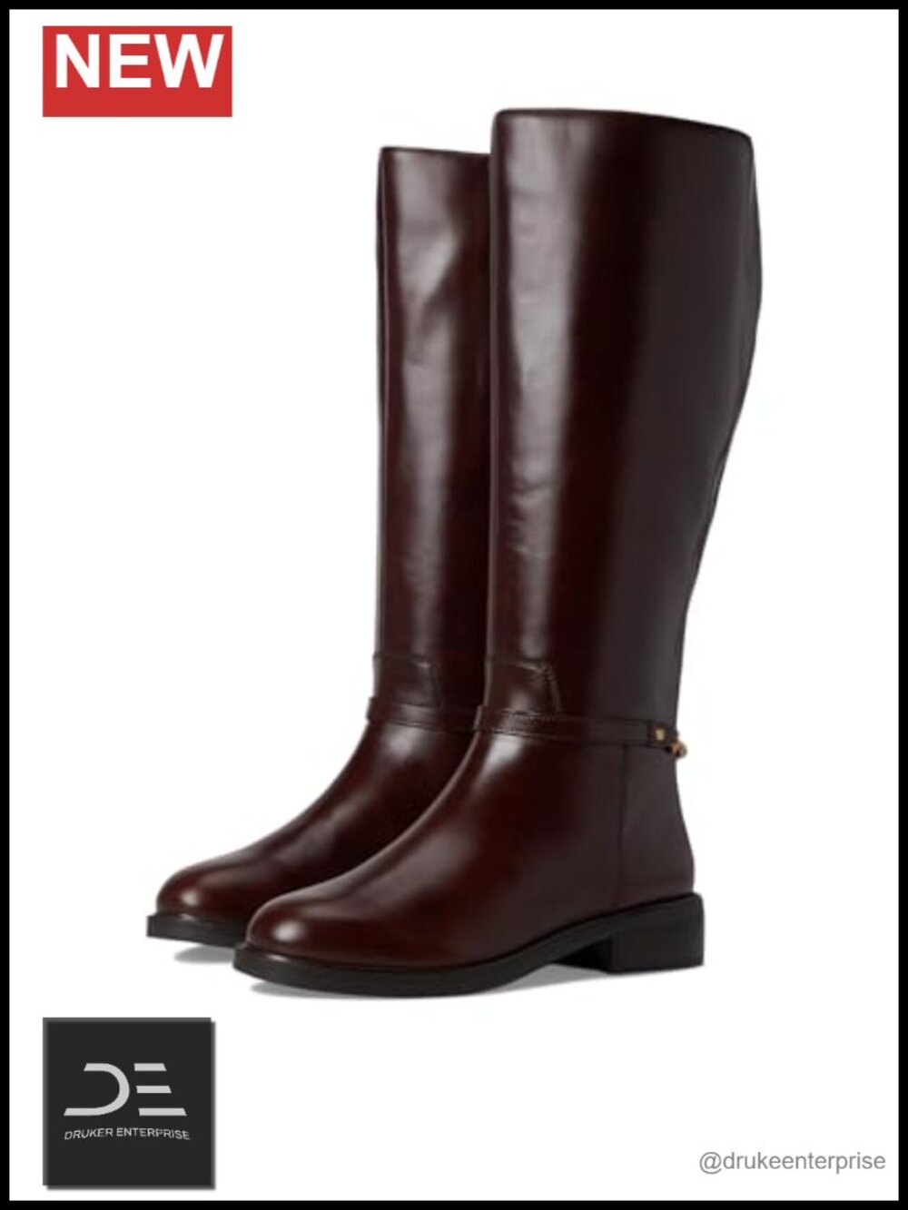 Wide Calf Knee High Riding Boots Leather Almond Toe Zip Closure